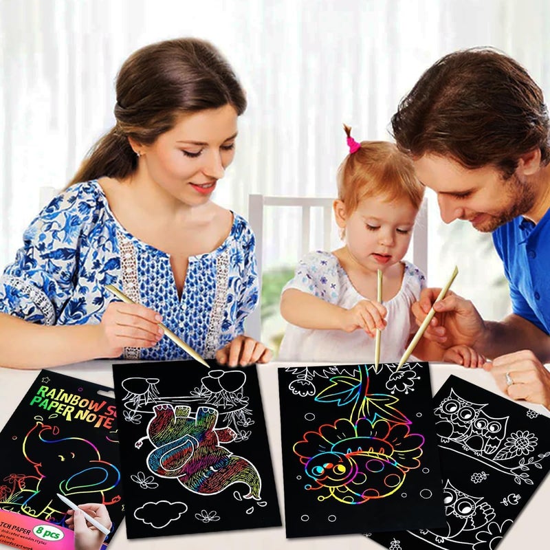 JUNQIU US JUNQIU Scratch Art for Kids, Rainbow Scratch Paper Art Set - Animals, Arts and Crafts for Girls Boys Ages 4-8, Activity & Christmas Crafts, Stocking Stuffers for Kids - Image 2